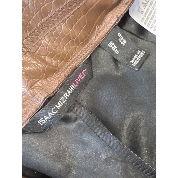 Isaac Mizrahi Live Regular Faux Croc Leather Slim Ankle Pants Cocoa Brown 0 - Picture 4 of 7